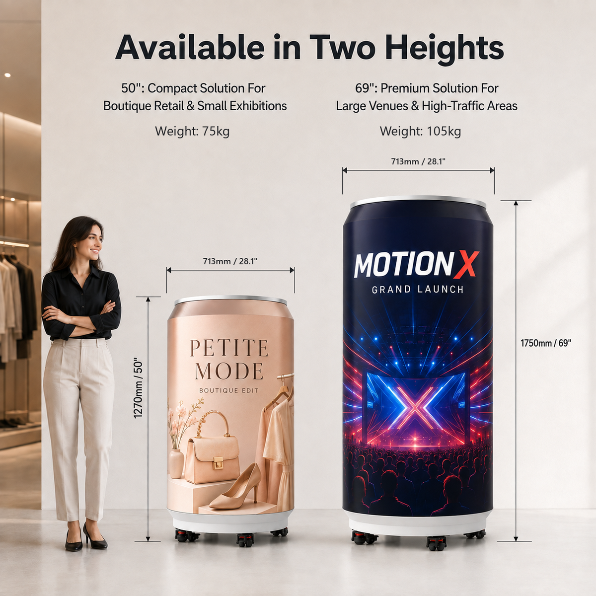 360° P2 GOB LED Cylinder Display, Full-View Digital Advertising Screen