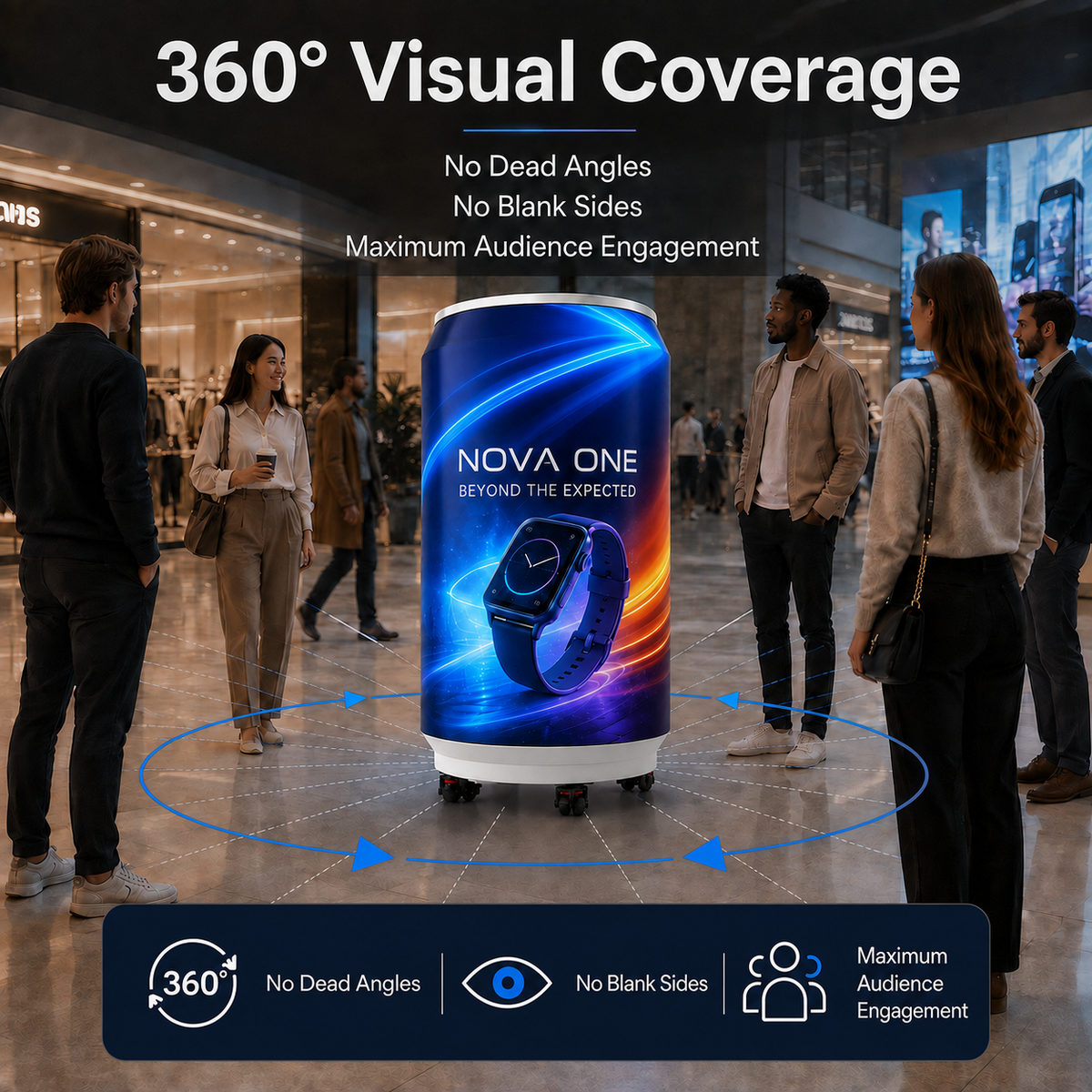 360° P2 GOB LED Cylinder Display, Full-View Digital Advertising Screen