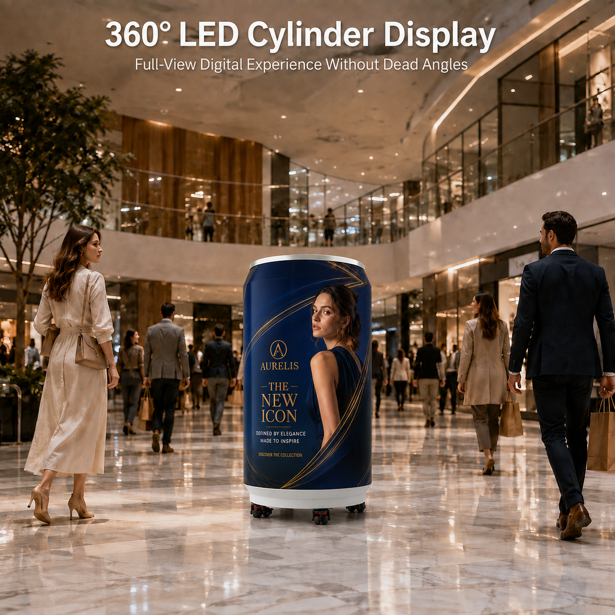 360°  P2 GOB LED Cylinder Display, Full-View Digital Advertising Screen