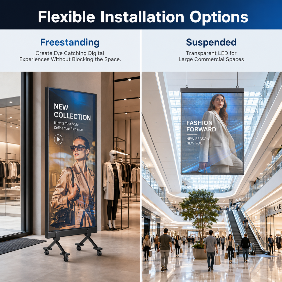 80" Transparent LED Display, P3.9–7.8mm, Retail, Mall & Events
