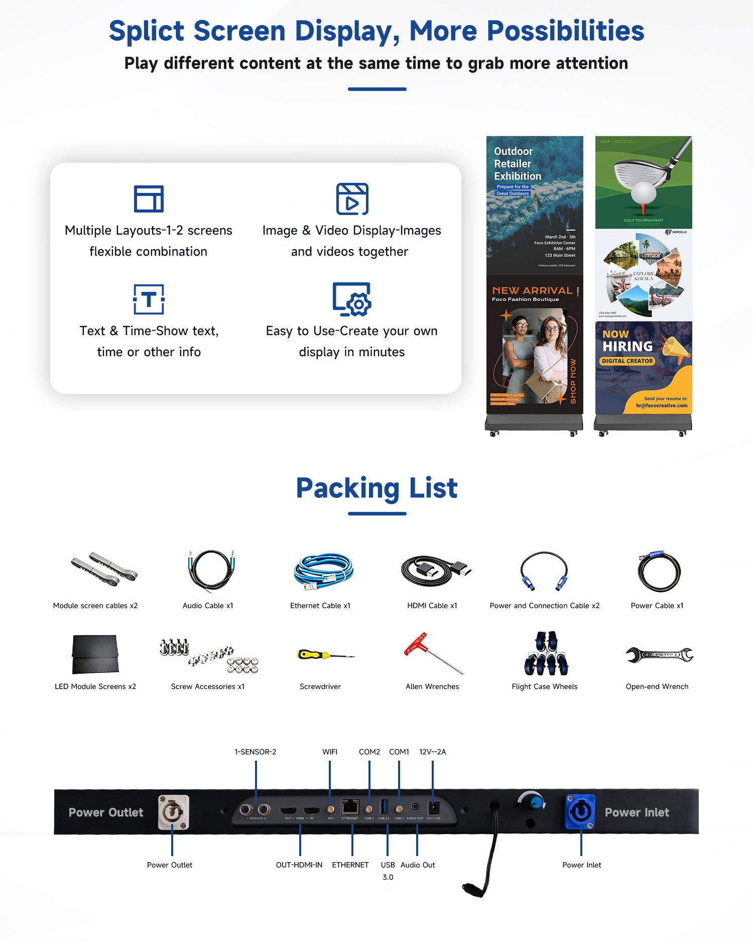 80 Inch 2-Fold P1.86 Foldable LED Poster Display, Max Run 6 in 1 详情图 2