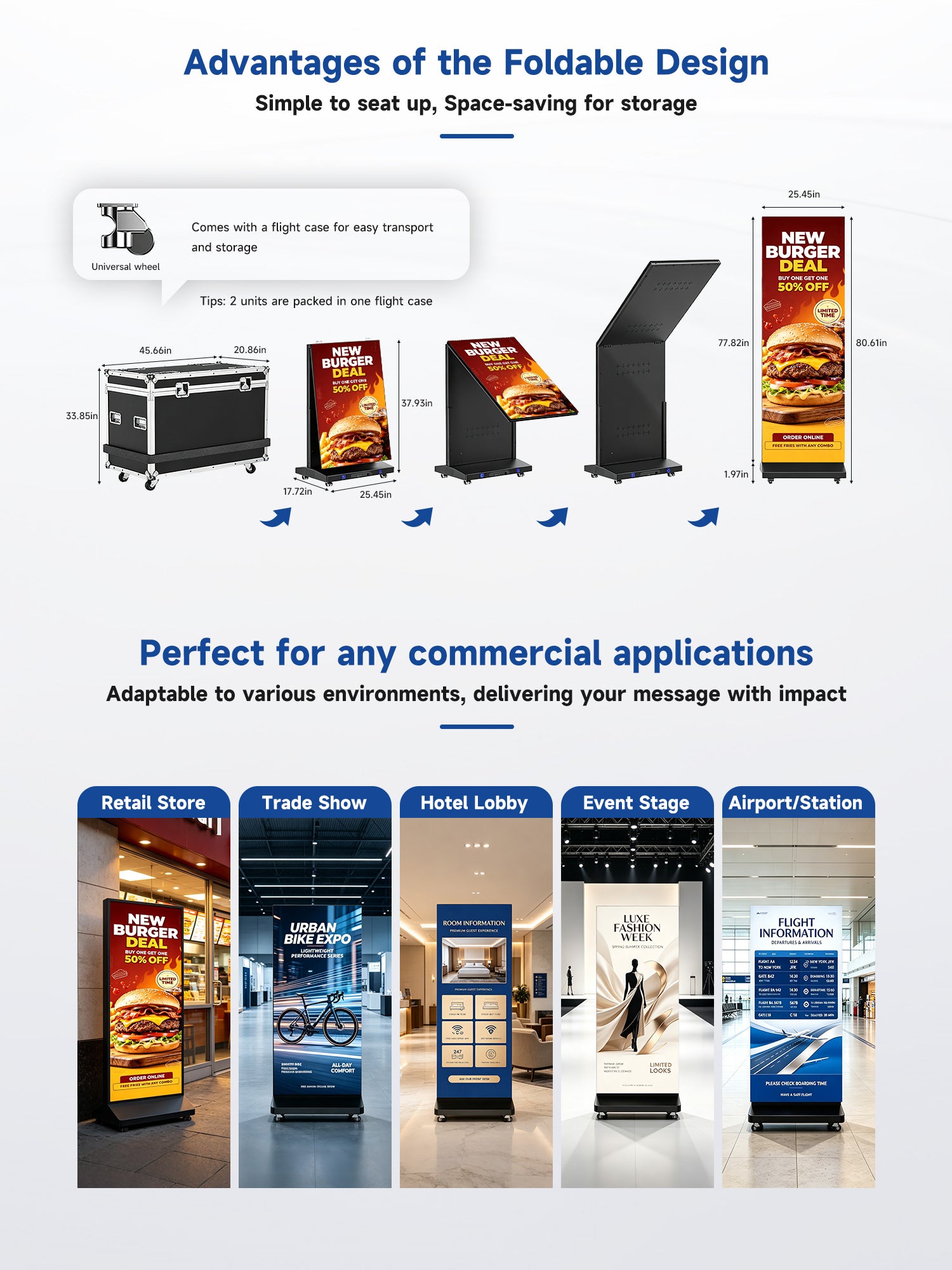 80 Inch 2-Fold P1.86 Foldable LED Poster Display, Max Run 6 in 1 详情图 3