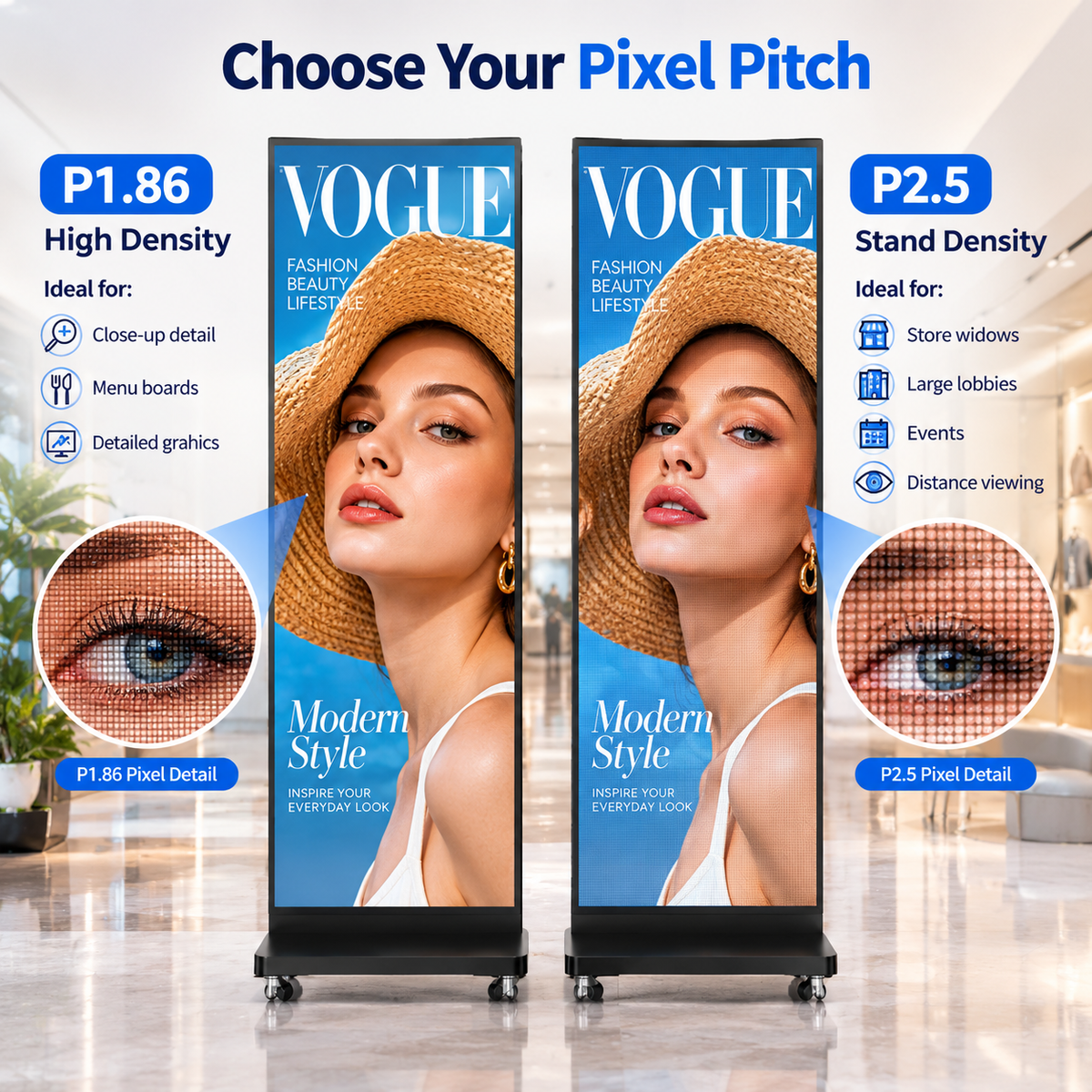 80" 2-Fold LED Poster Display, P1.86-P2.5 With GOB, Retail, Mall & Events