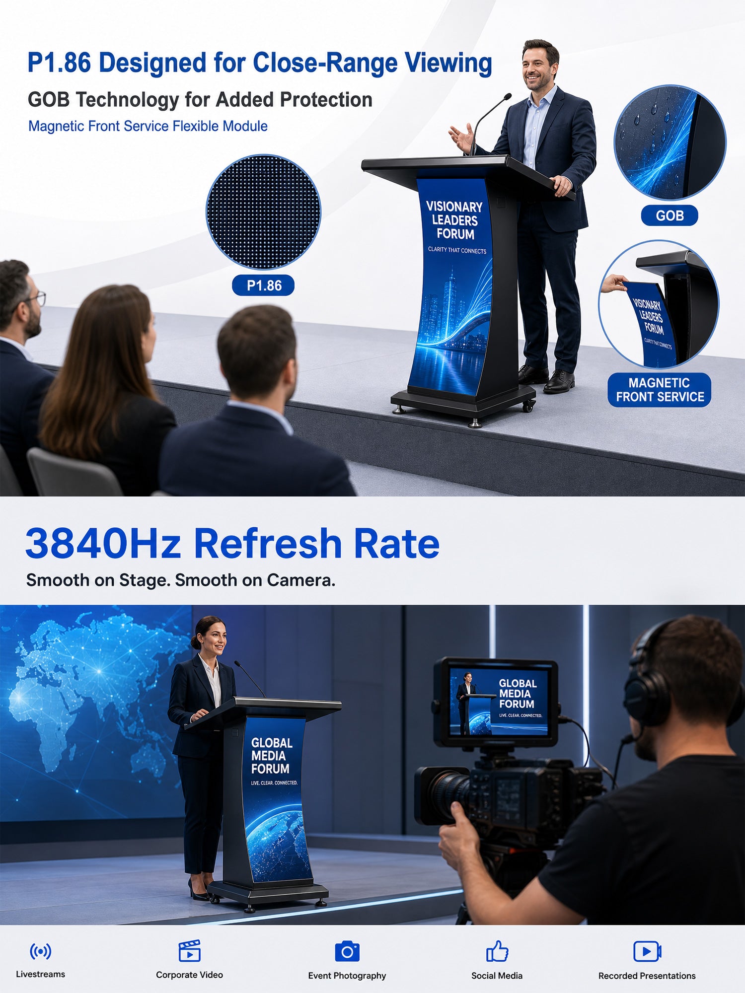 P1.86 LED Lectern Display, Digital Podium for Professional Presentations & Events 详情图 1