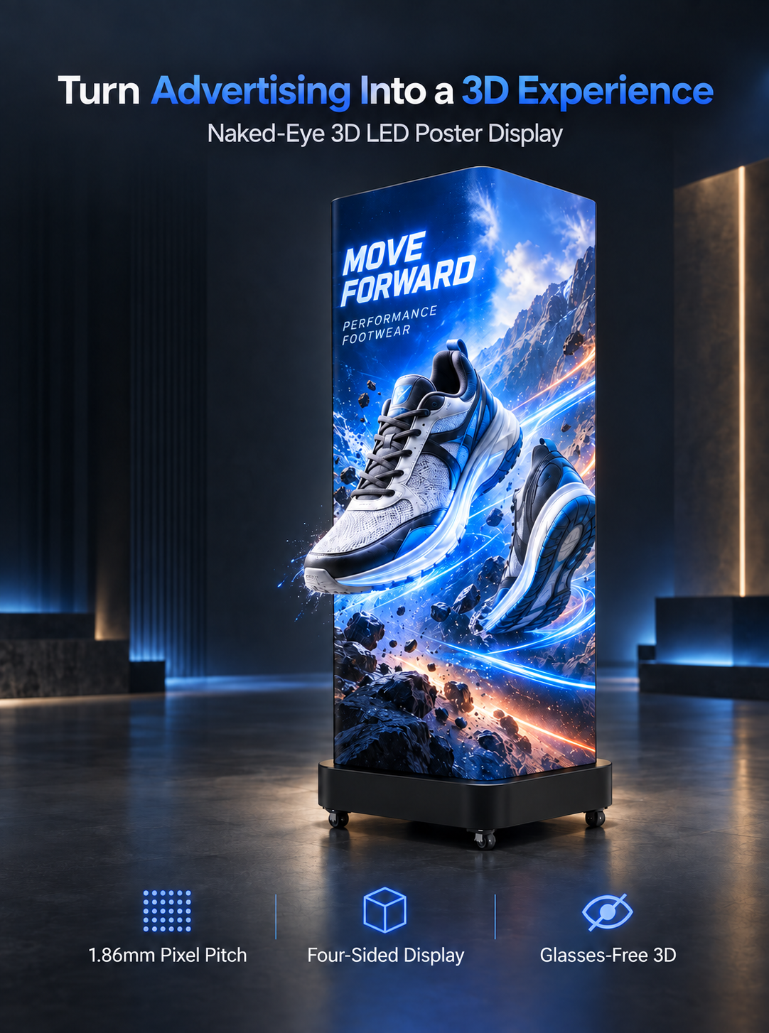 80 Inch P1.86 Naked-Eye 3D LED Poster Display, Four-Sided Display 详情图 1