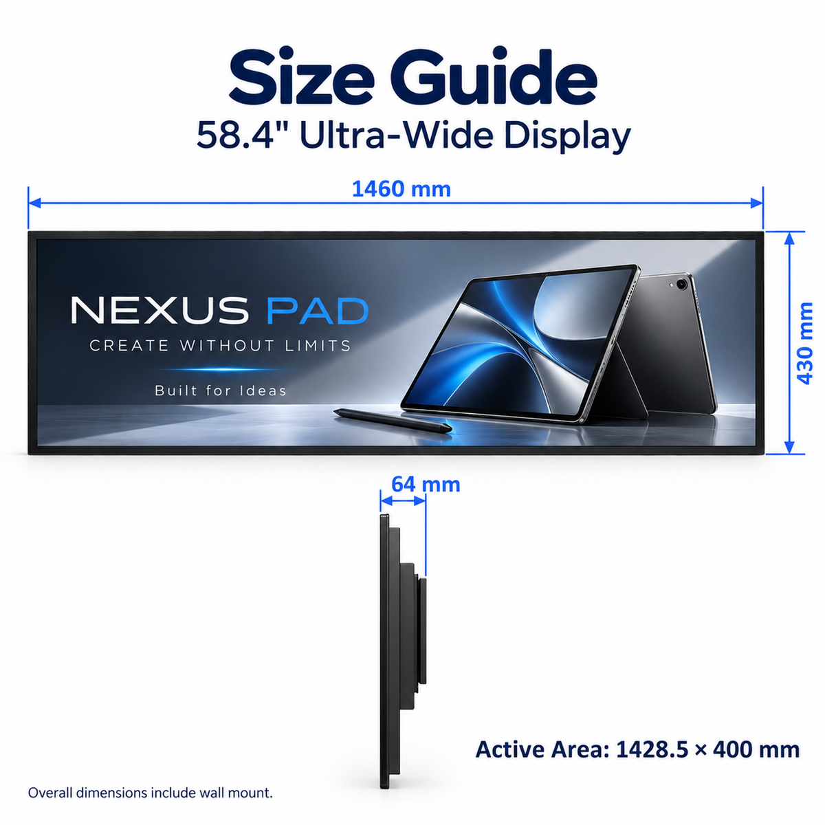 58.4" Ultra-Wide Stretched LCD Digital Signage Display